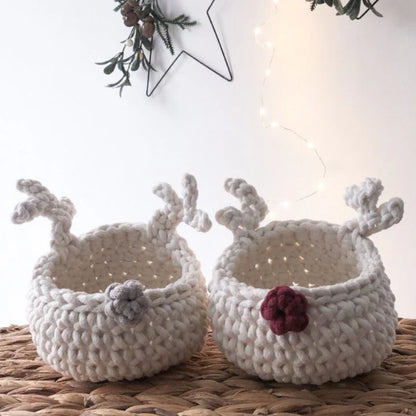 Zuri House Crochet Reindeer Basket - Ivory