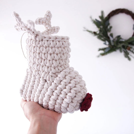 Zuri House Crochet Reindeer Stocking - Ivory