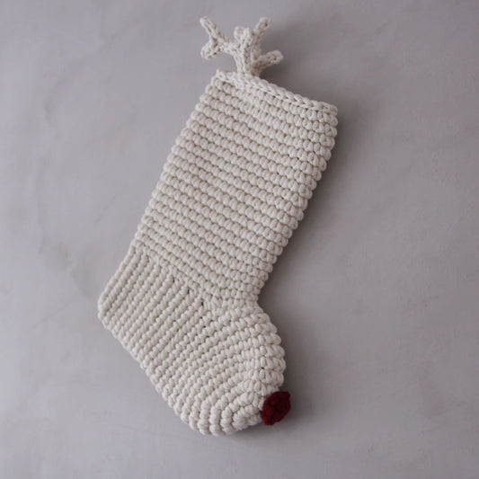 Zuri House Large Christmas Reindeer Stocking - Ivory