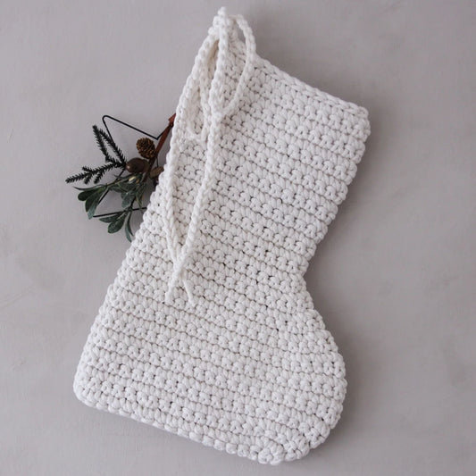 Zuri House Large Crochet Christmas Stocking - Ivory