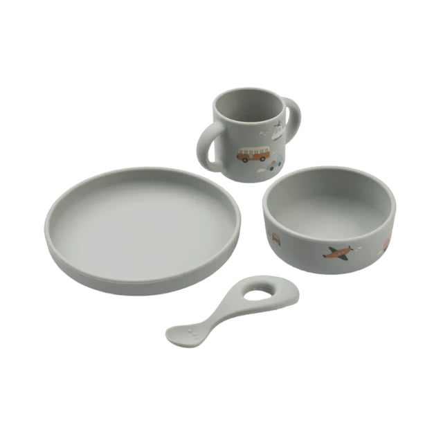 Liewood Vivi Printed Tableware Set - Vehicles / Dove Blue Mix