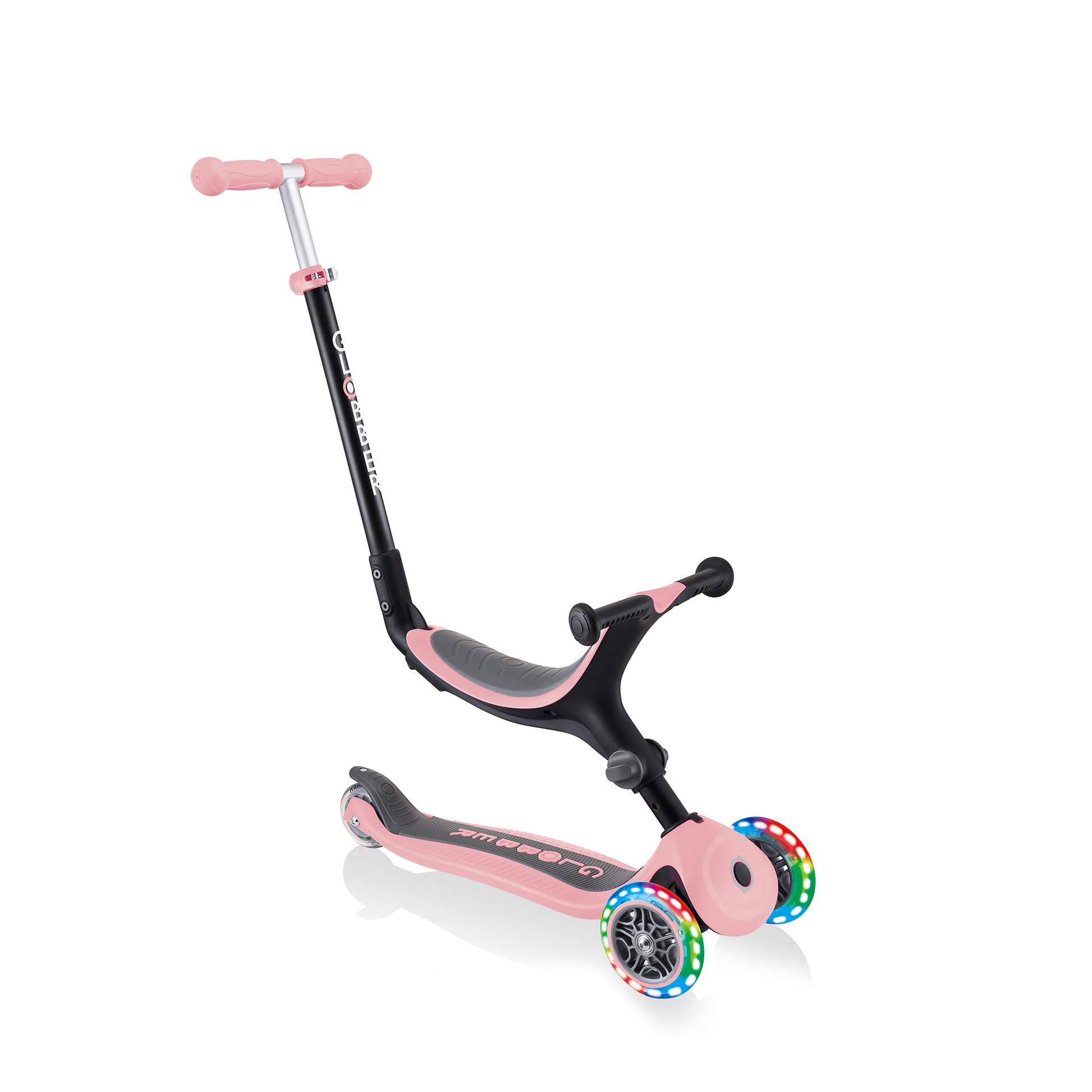 Globber Go Up Foldable Scooter With Lights - Pastel Pink - for toddlers 
