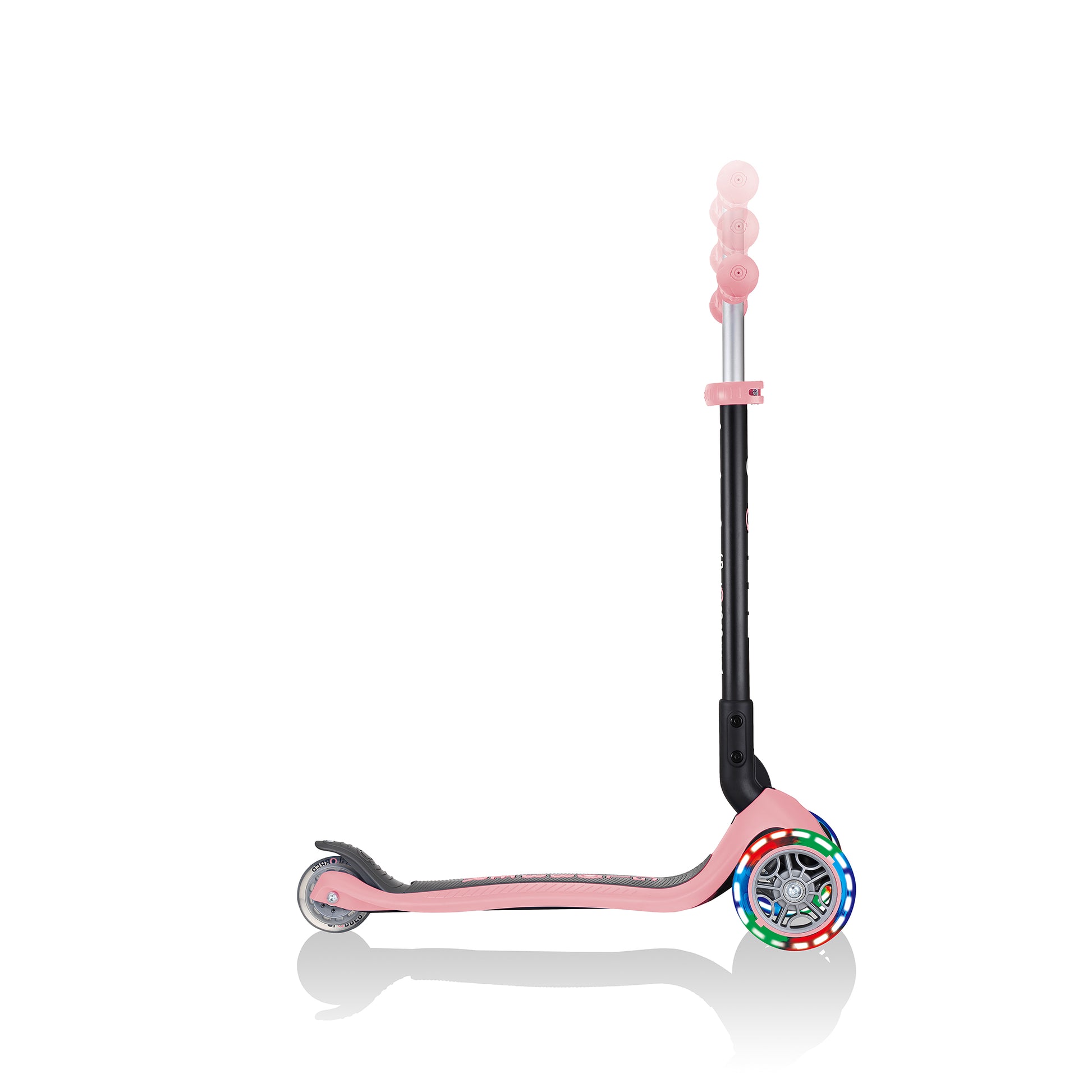 Globber Go Up Foldable Scooter With Lights - Pastel Pink - handle bars are fully adjustable to grow with your child 
