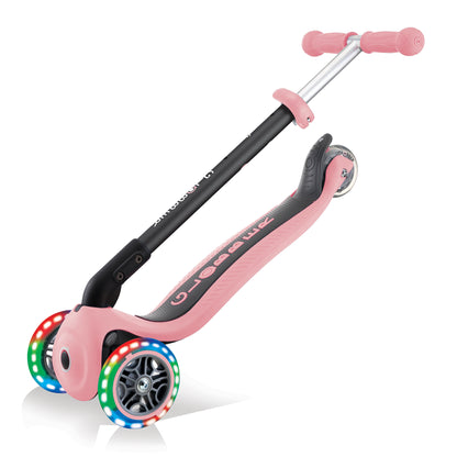 Globber Go Up Foldable Scooter With Lights - Pastel Pink - folded up
