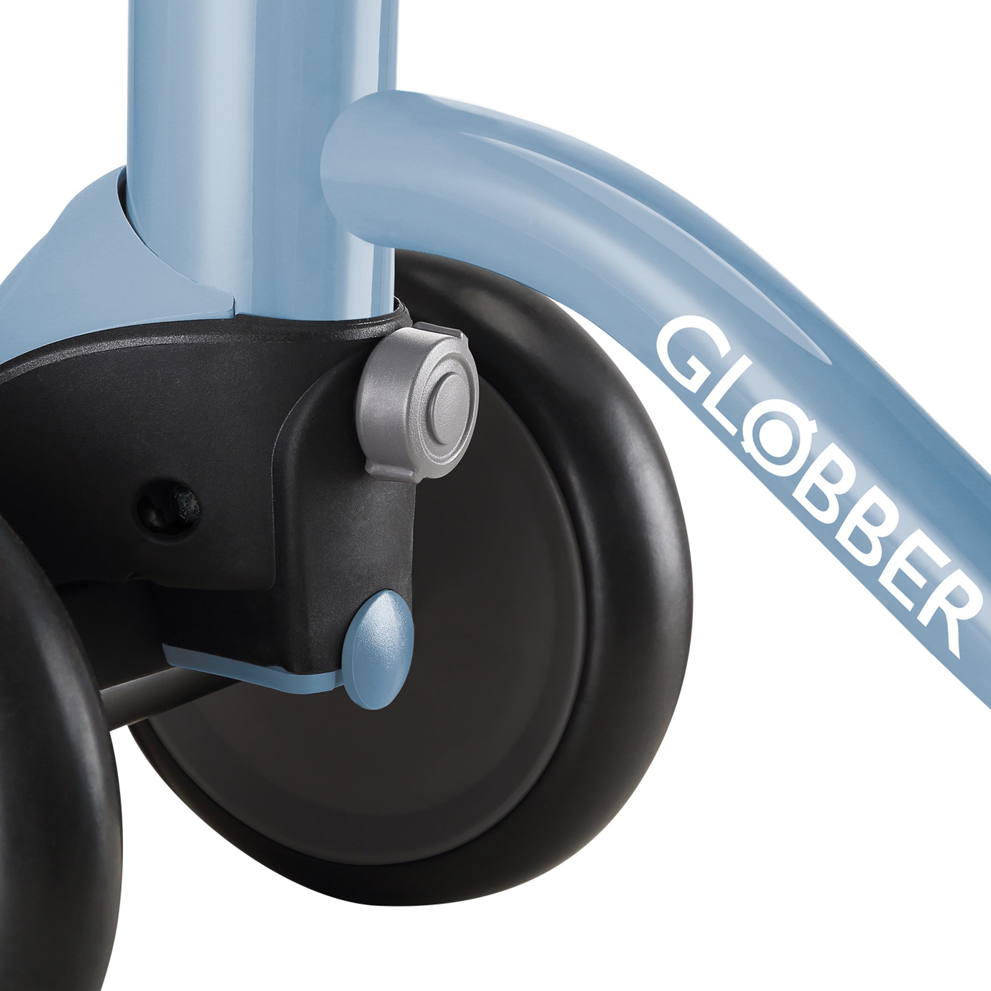 Globber Learning Bike - Ash Blue - close up of wheels 