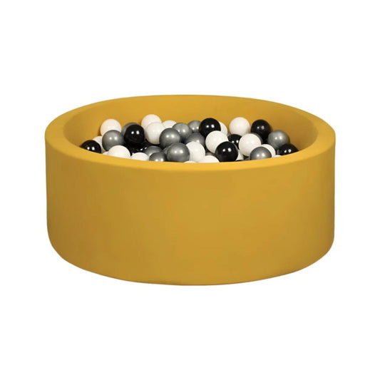 Larisa & Pumpkin Mustard Ball Pit - Black/White/Silver Balls