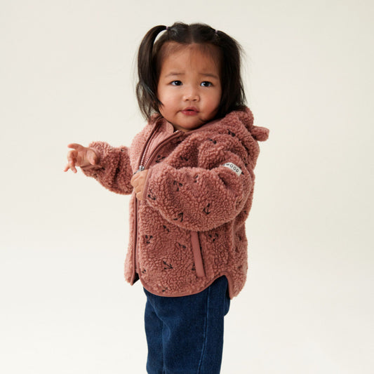 Liewood Mara Pile Jacket With Ears - Cherries / Dark Rosetta