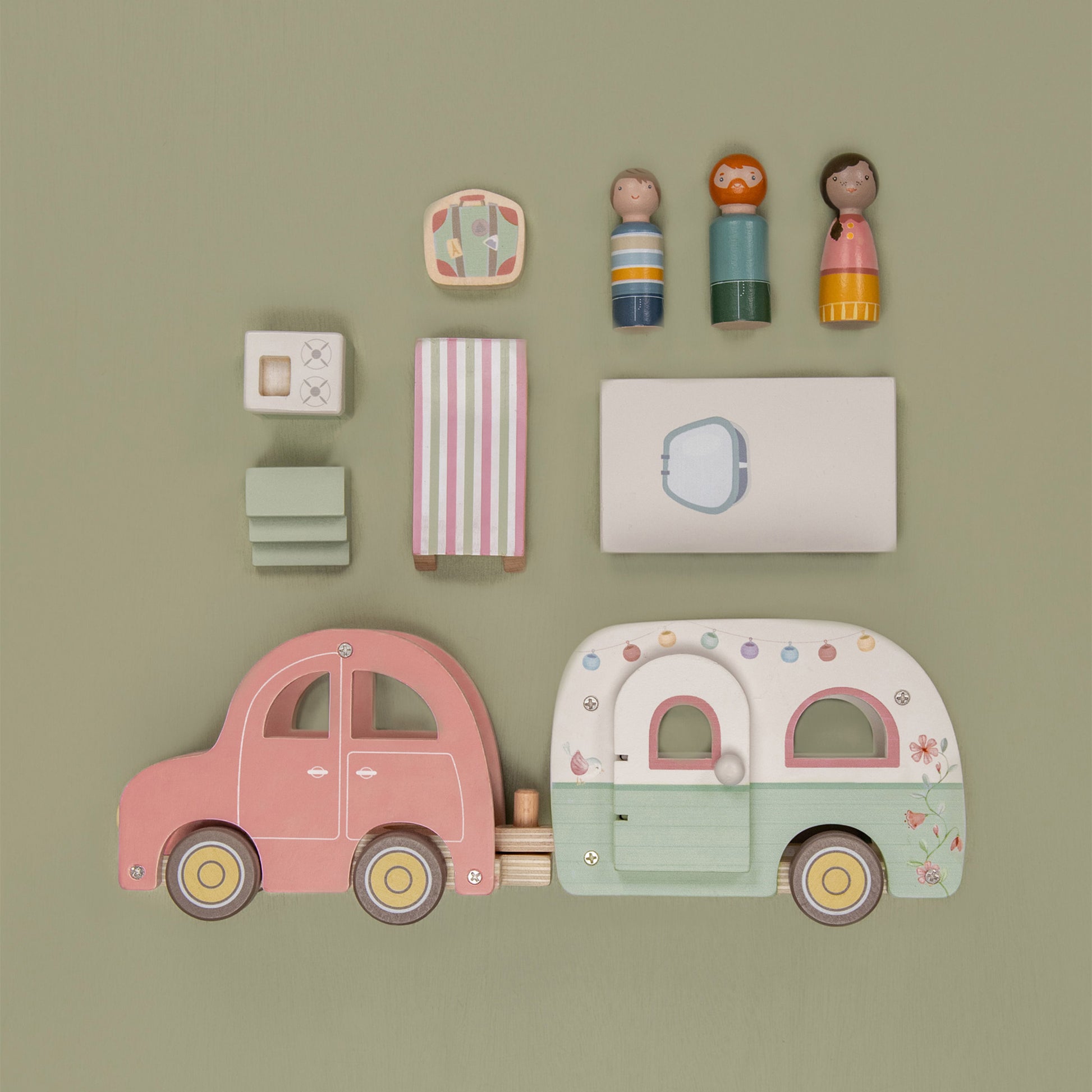 Little Dutch Wooden Toy Car & Caravan