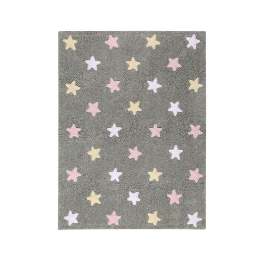 Lorena Canals Washable Rug Tricolor Stars - Grey/Pink