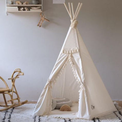 MiniCamp Boho Teepee Play Tent With Tassels - Ecru