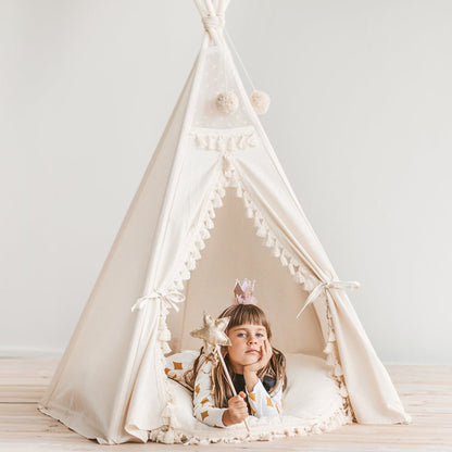 MiniCamp Boho Teepee Play Tent With Tassels - Ecru