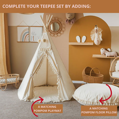 MiniCamp Boho Teepee Play Tent With Tassels - Ecru