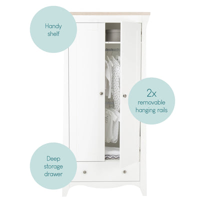 CuddleCo Clara 2 Door Double Wardrobe - White & Ash