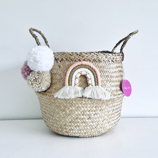 Bellybambino Macrame Rainbow Pom Pom Basket - Large