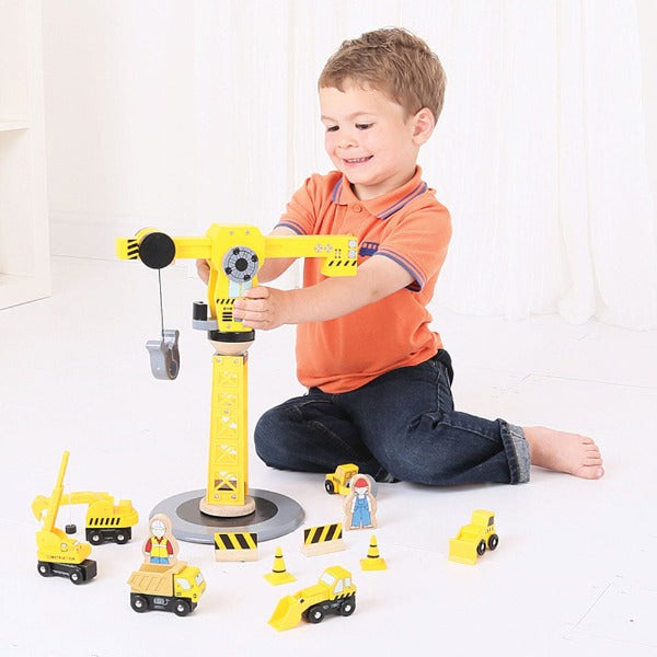 Bigjigs Toys Rail Yellow Crane Construction Set Scandiborn