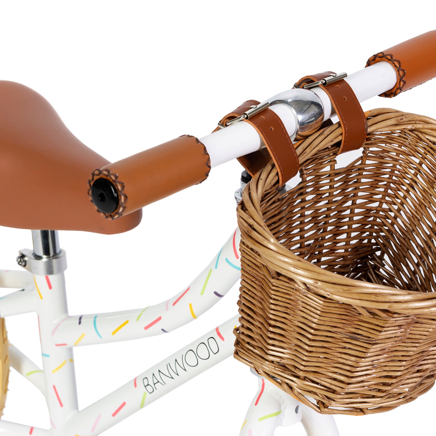 White bicycle with clearance basket