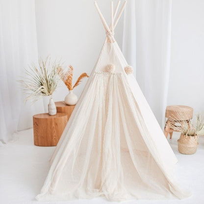 MiniCamp Fairy Teepee Play Tent With Tulle - Ecru