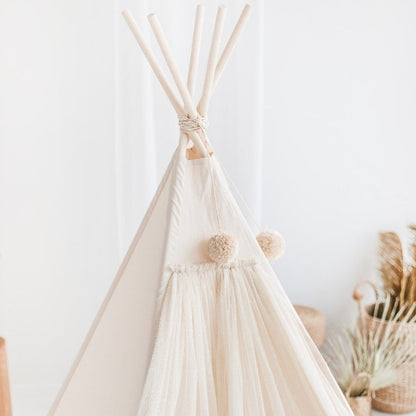 MiniCamp Fairy Teepee Play Tent With Tulle - Ecru