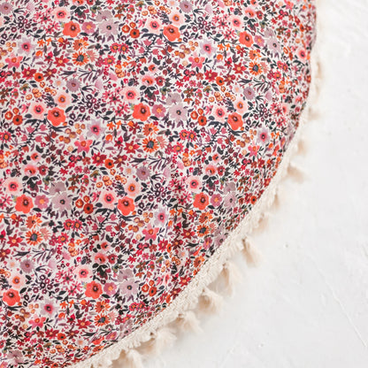 MiniCamp Big Floor Cushion With Tassels - Pink Flowers