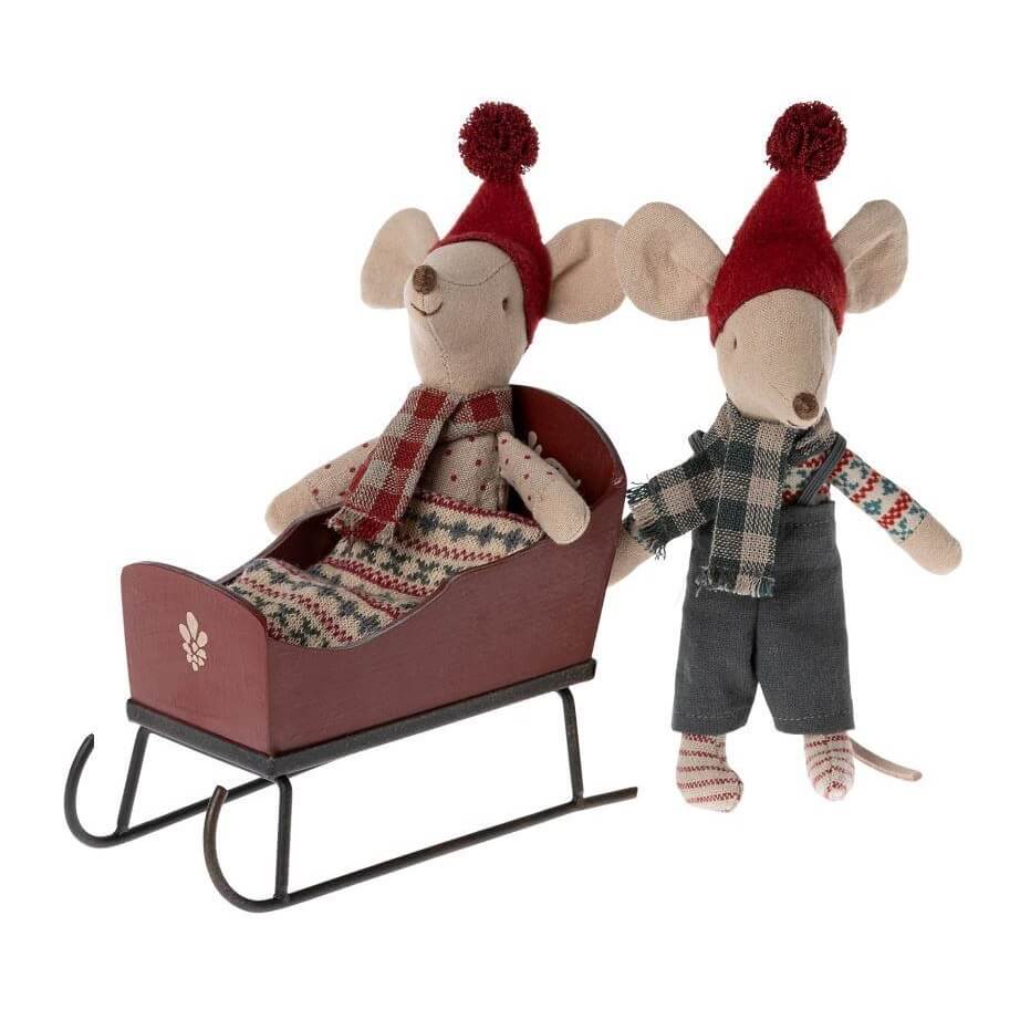 Maileg Mouse Christmas Sleigh - Red With Mice