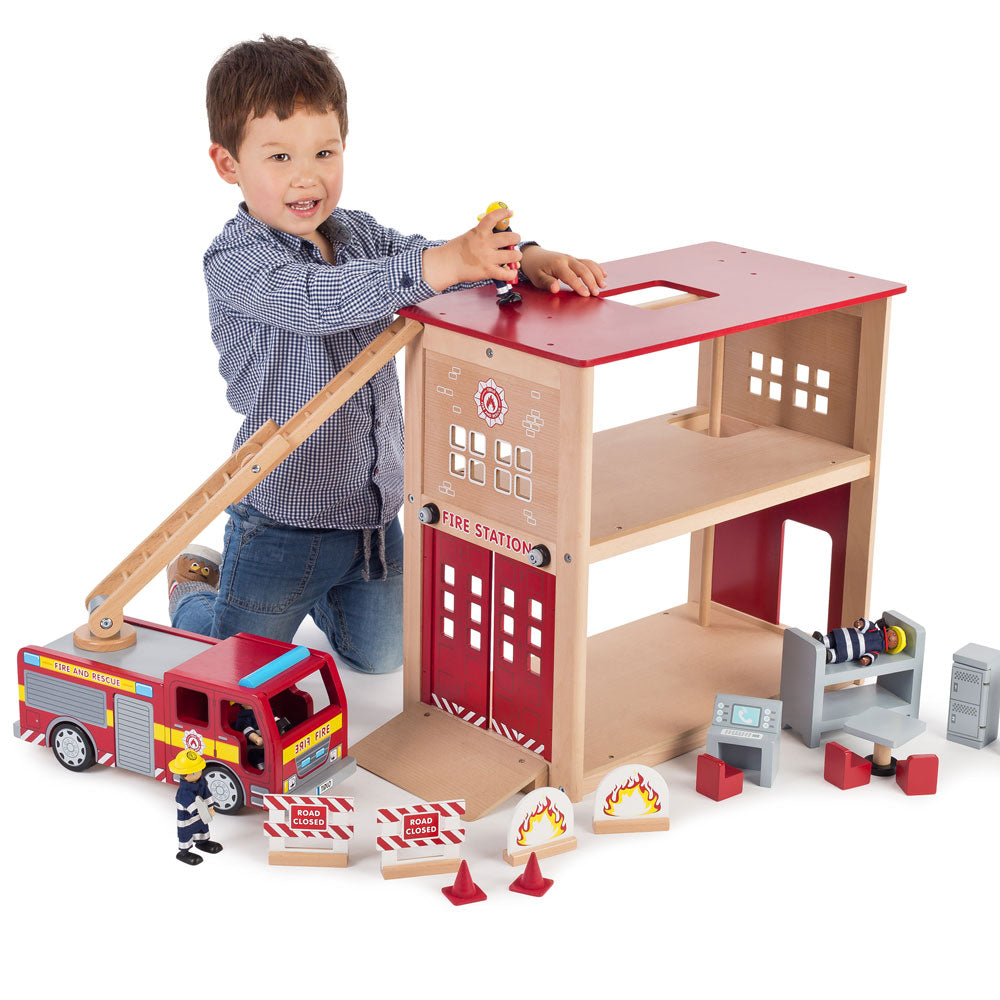 Wooden fire station deals playset