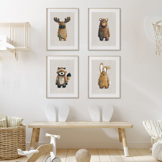 Tigercub Prints - Woodland Set of 4 Nursery Prints (Neutral)