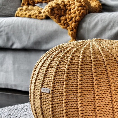 Zuri House Medium Knitted Pouffe - Mustard