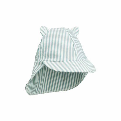 Liewood Senia Seersucker Stripe Sun Hat - Sea Blue/White