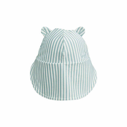 Liewood Senia Seersucker Stripe Sun Hat - Sea Blue/White